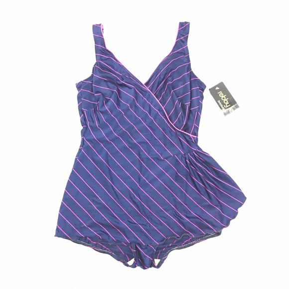 Robby Len Other - Vintage 80s New Skirted one piece striped 20W